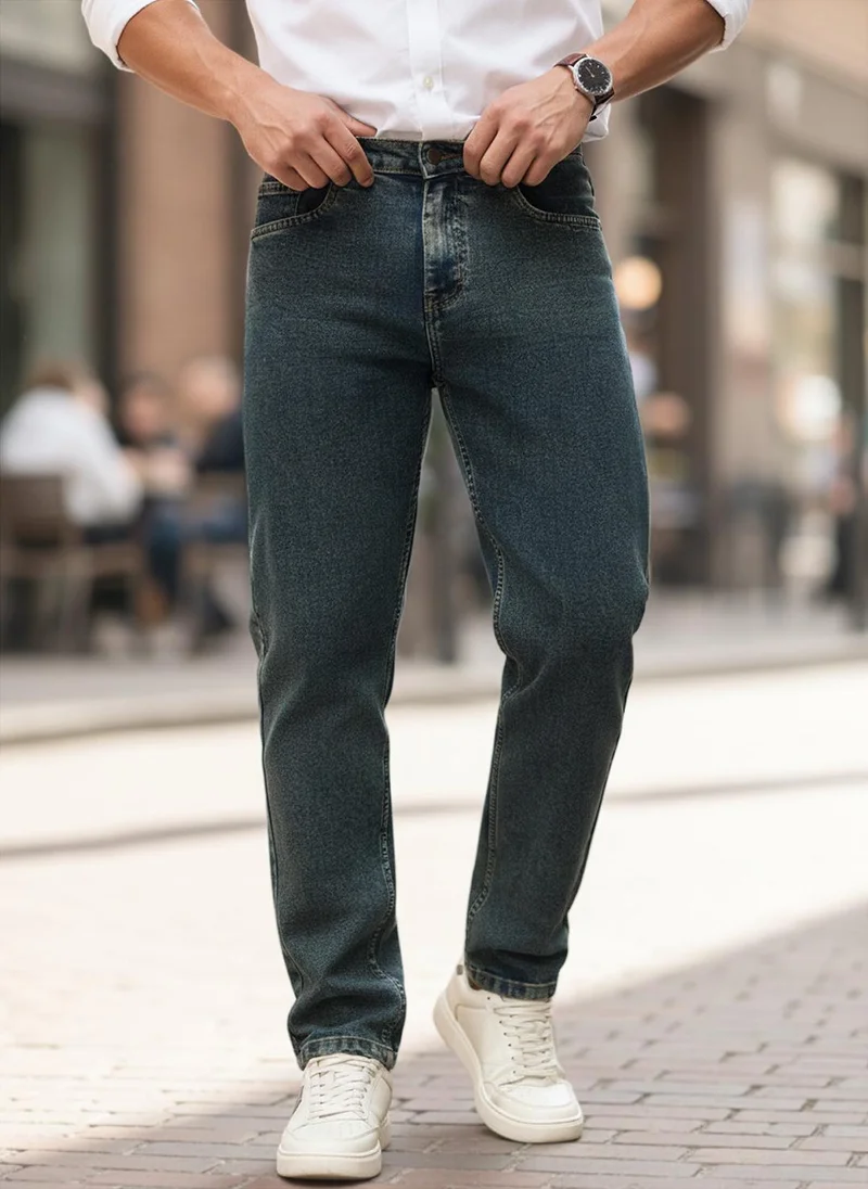 أوربانو فاشن Urbano Fashion Men's Blue Regular Fit Heavy Washed Denim Jeans Stretchable